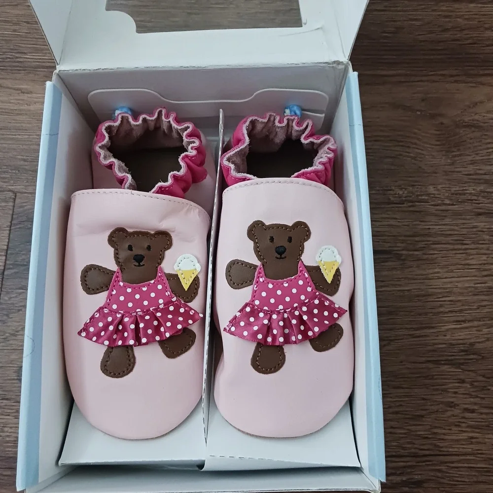Robeez Stride Rite Beach Bear Pastel Pink Leather Soft Soles Shoes 3-4 Years